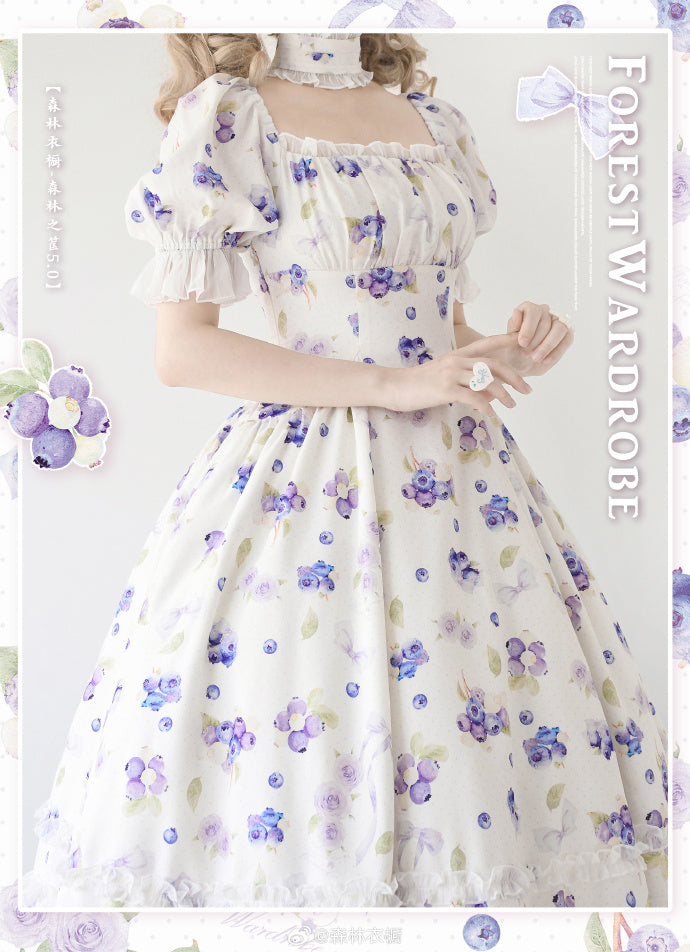 Forest Basket5.0 Classical Dress - Blueberry - with Choker and Hair Accessory