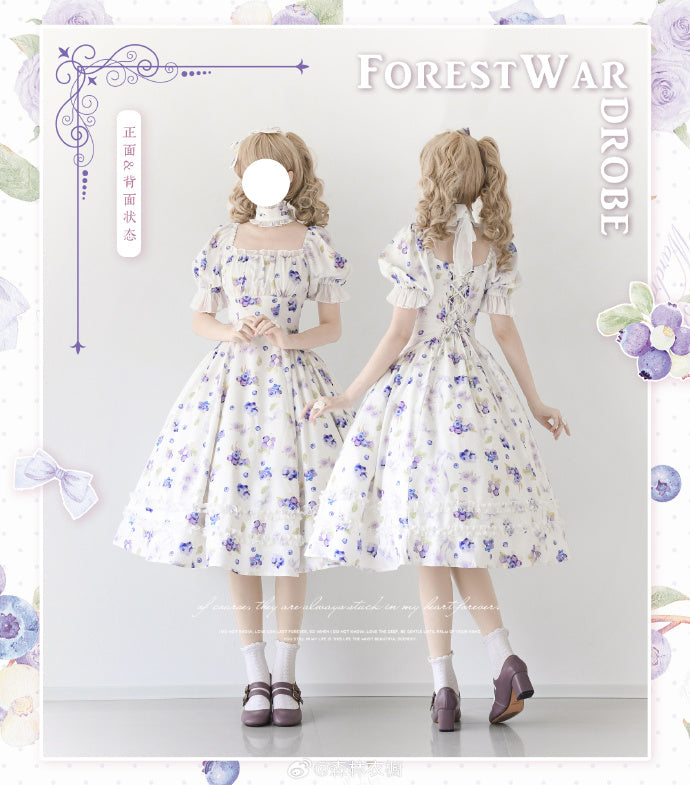 Forest Basket5.0 Classical Dress - Blueberry - with Choker and Hair Accessory