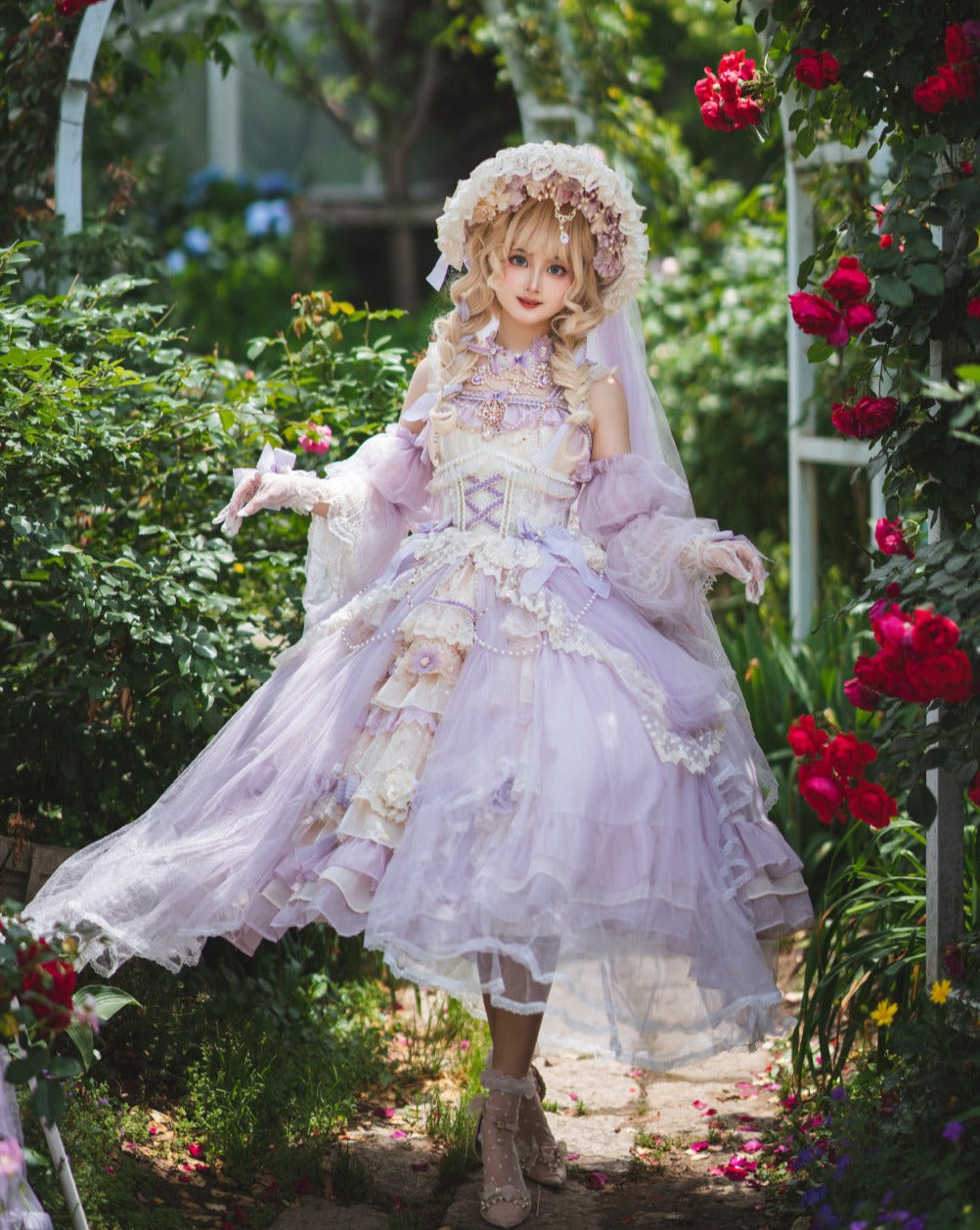 洋ロリ princess 5 Spring Praise お花とレースのプリンセスドレス・パープル – ロリータファッション通販RonRon