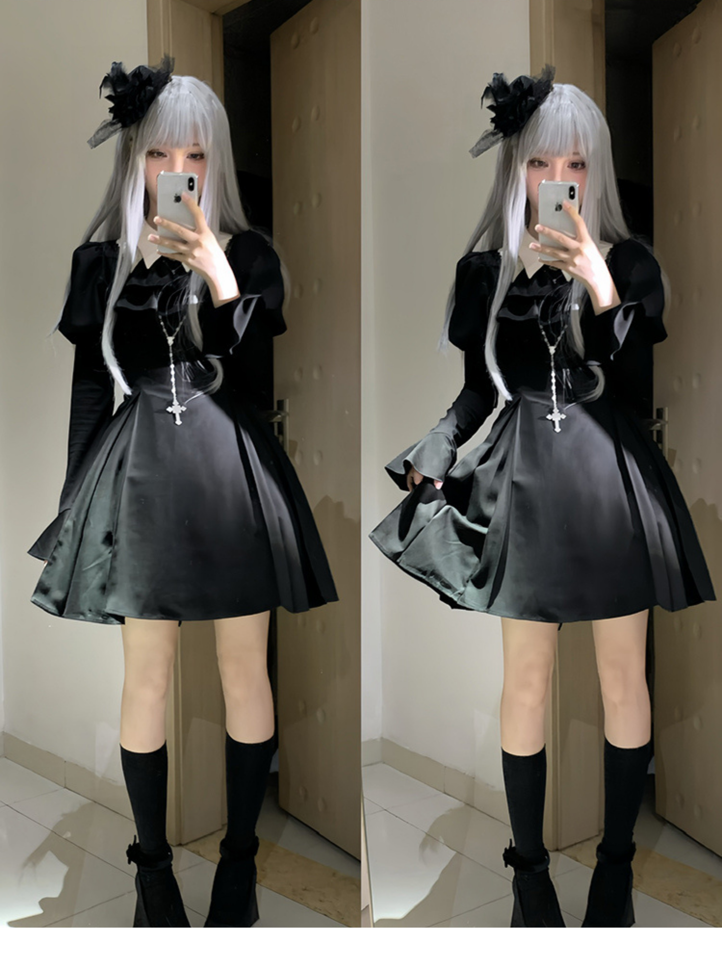 ハートカット切替 ゴシック ショート丈ワンピース