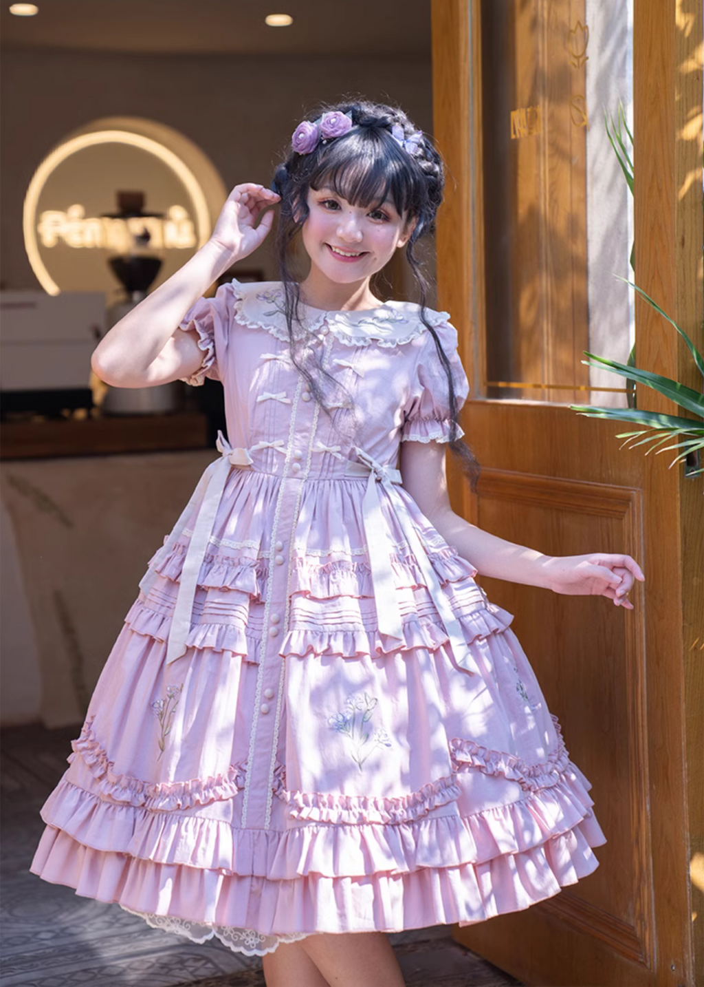 Love Message Iris Flower Embroidery Dress