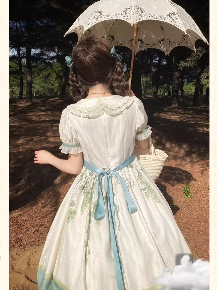 Honey Venus White Grape Embroidery Collar Short Sleeve Dress RonRon Honey Venus White Grape Embroidery Collar Short Sleeve Dress RonRon