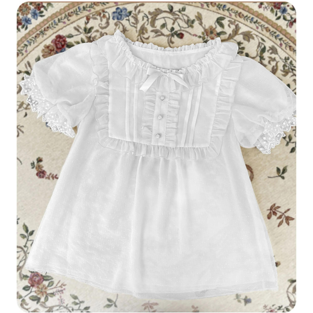 flower button short sleeve blouse