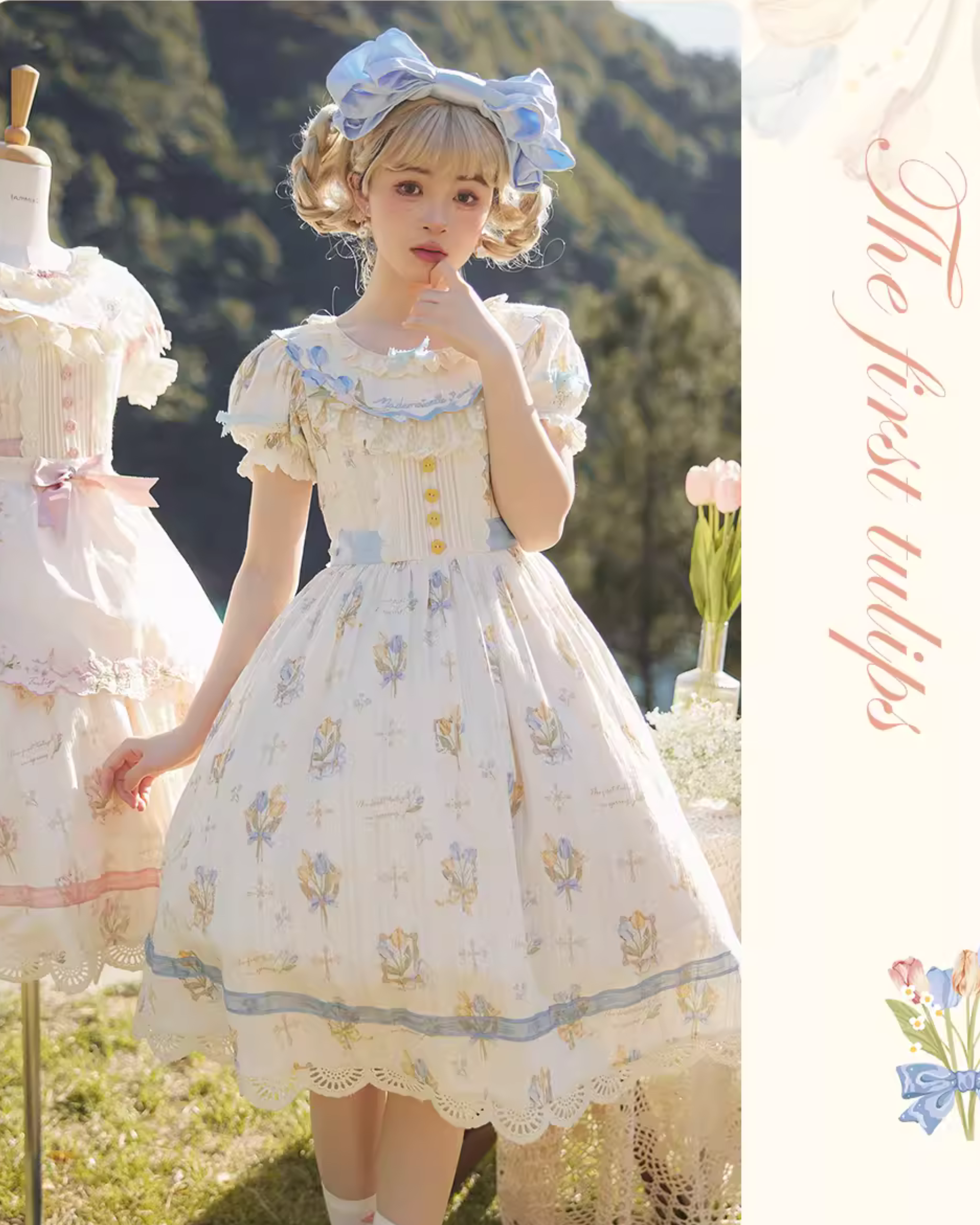 Tulip Bouquet ラウンドネックコットンワンピース