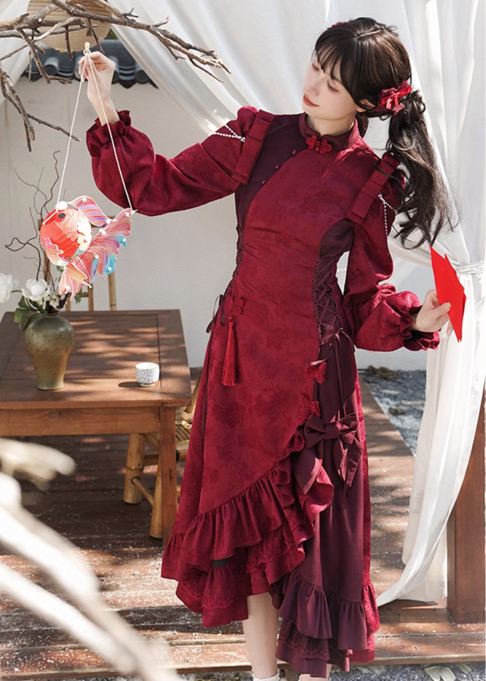 [Only available with simultaneous purchase] Choka Burgundy hat, ribbon and other accessories