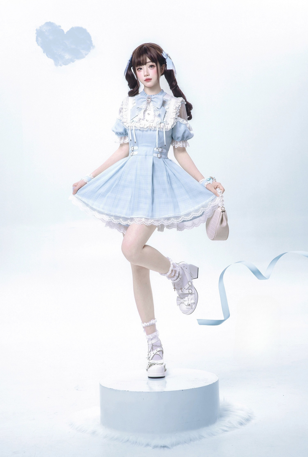 【予約販売】 Angel Heartbeat Blueフリルチェックミニ丈ワンピース