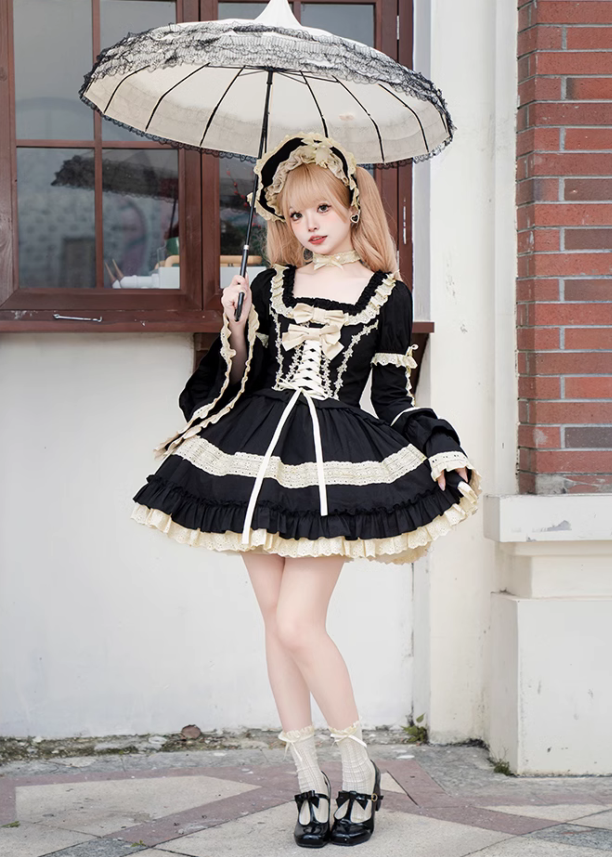 Seventh Night Chapter フロントリボンワンピース インナースカート Seventh Night Chapter フロントリボンワンピース インナースカート