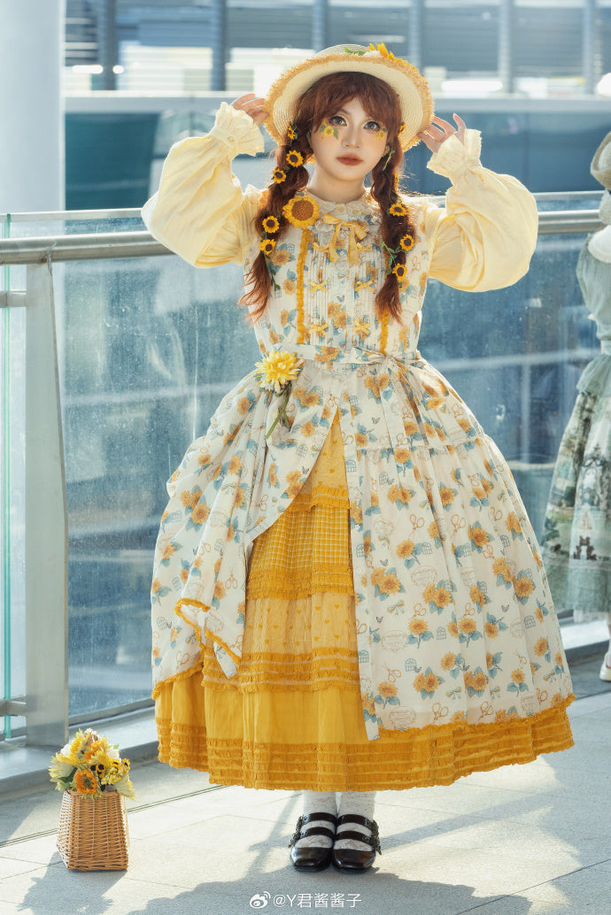 【予約販売】Gardening Sunflower ジャンパースカート プリントタイプ