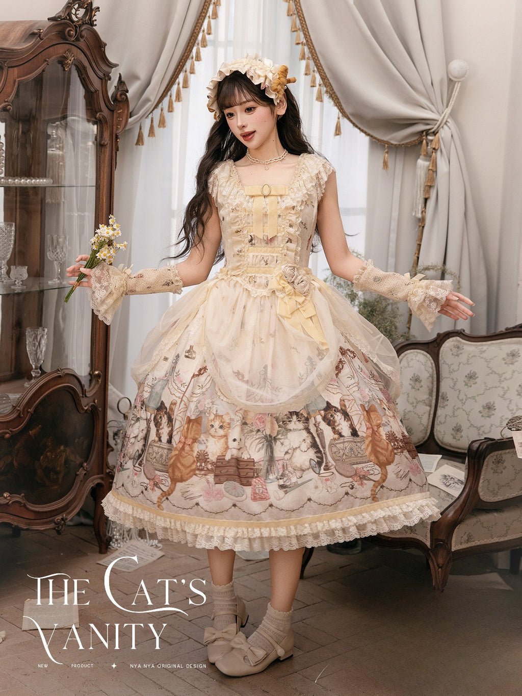 【受注予約7/7まで】The Cat's Vanity 猫柄ドレープジャンパースカート