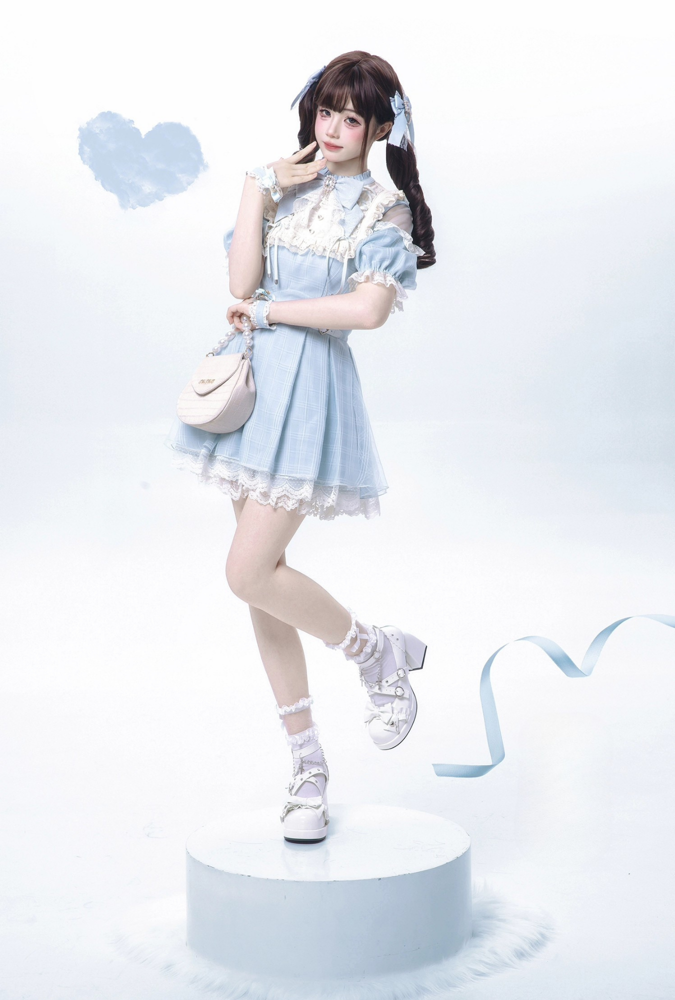 【予約販売】 Angel Heartbeat Blueフリルチェックミニ丈ワンピース