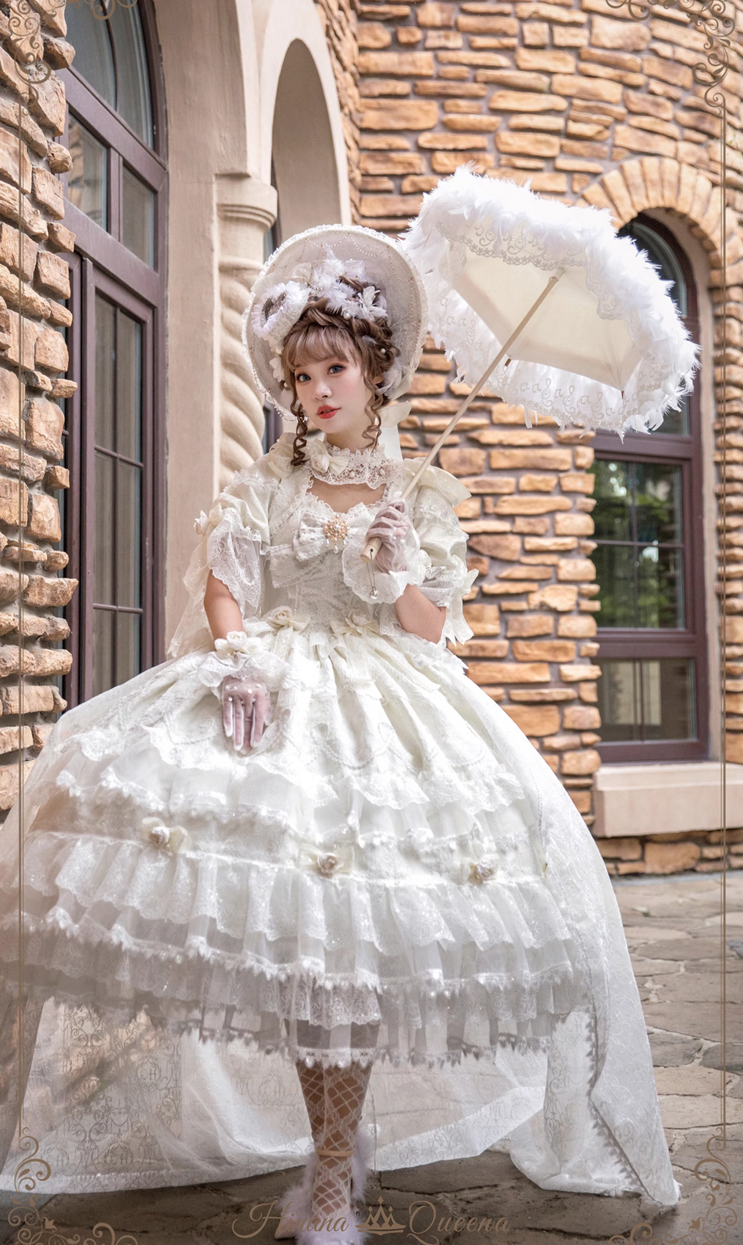 White Rose 3-tiered ruffle princess sleeve dress (single item/full set)