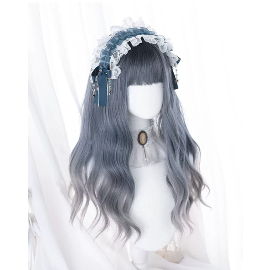 Lolita wig, blue-gray, fluffy, long curls