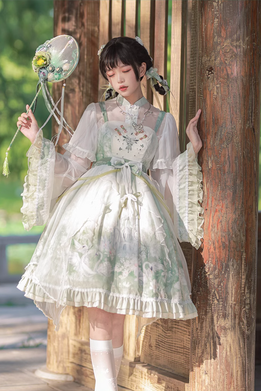 帯部分の丈1585cm中華ロリータ　和風ロリータ　ドレス　GREEN TEA　緑茶　Mサイズ