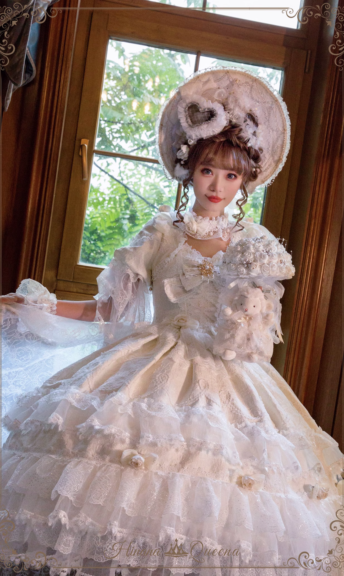 White Rose 3-tiered ruffle princess sleeve dress (single item/full set)