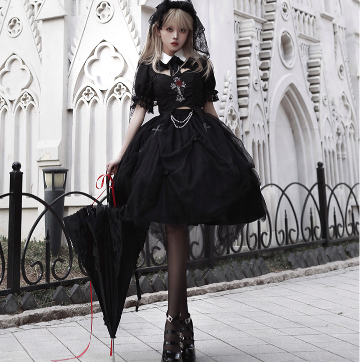 Rose cross embroidery gothic loli setup