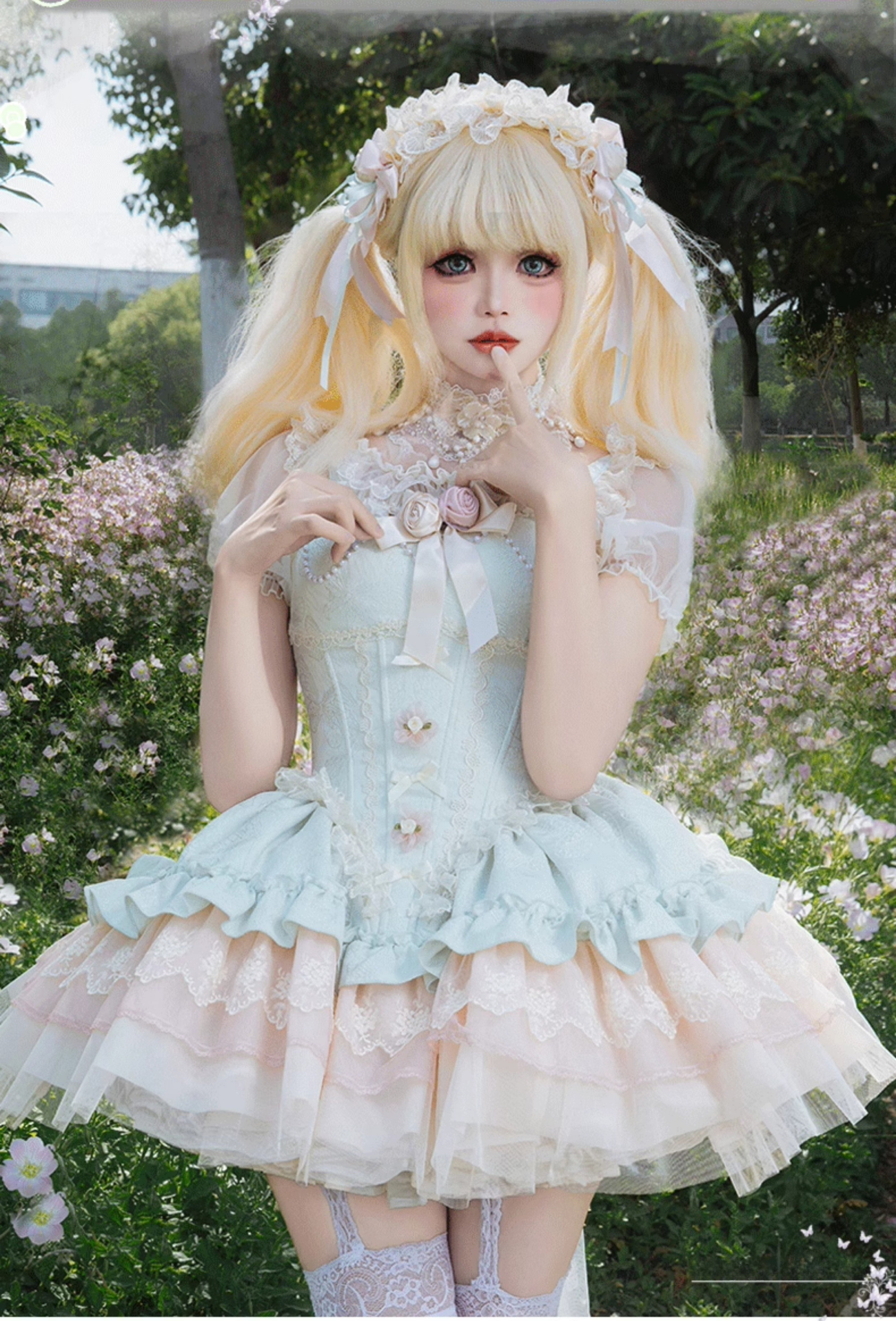 バラとリボンのバレエ風ジャンパースカート 全4色