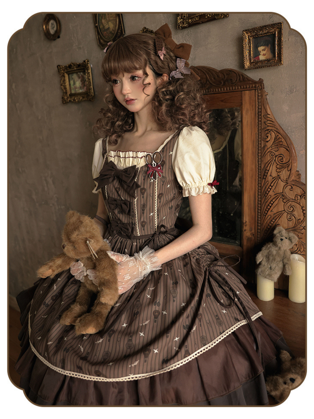 Bear Balloon スクエアネックフェイクレイヤードワンピース