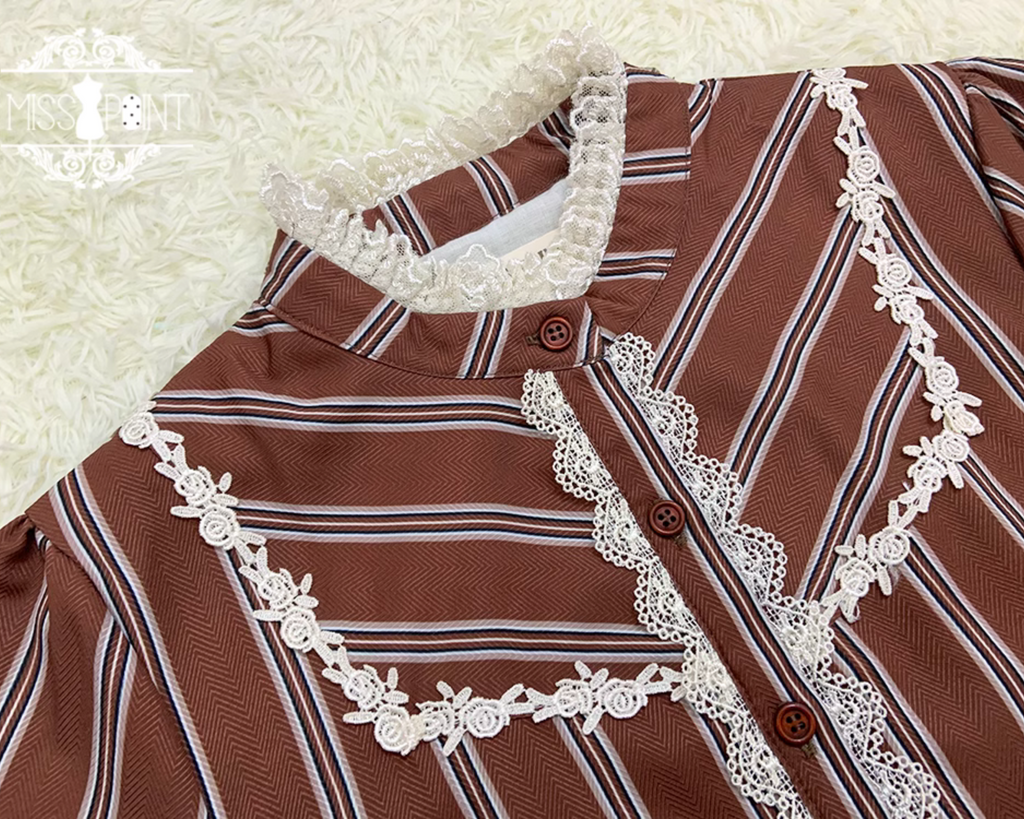 【予約販売】Coffee Break ストライプリボンタイブラウス【合わせ買いで20%off】