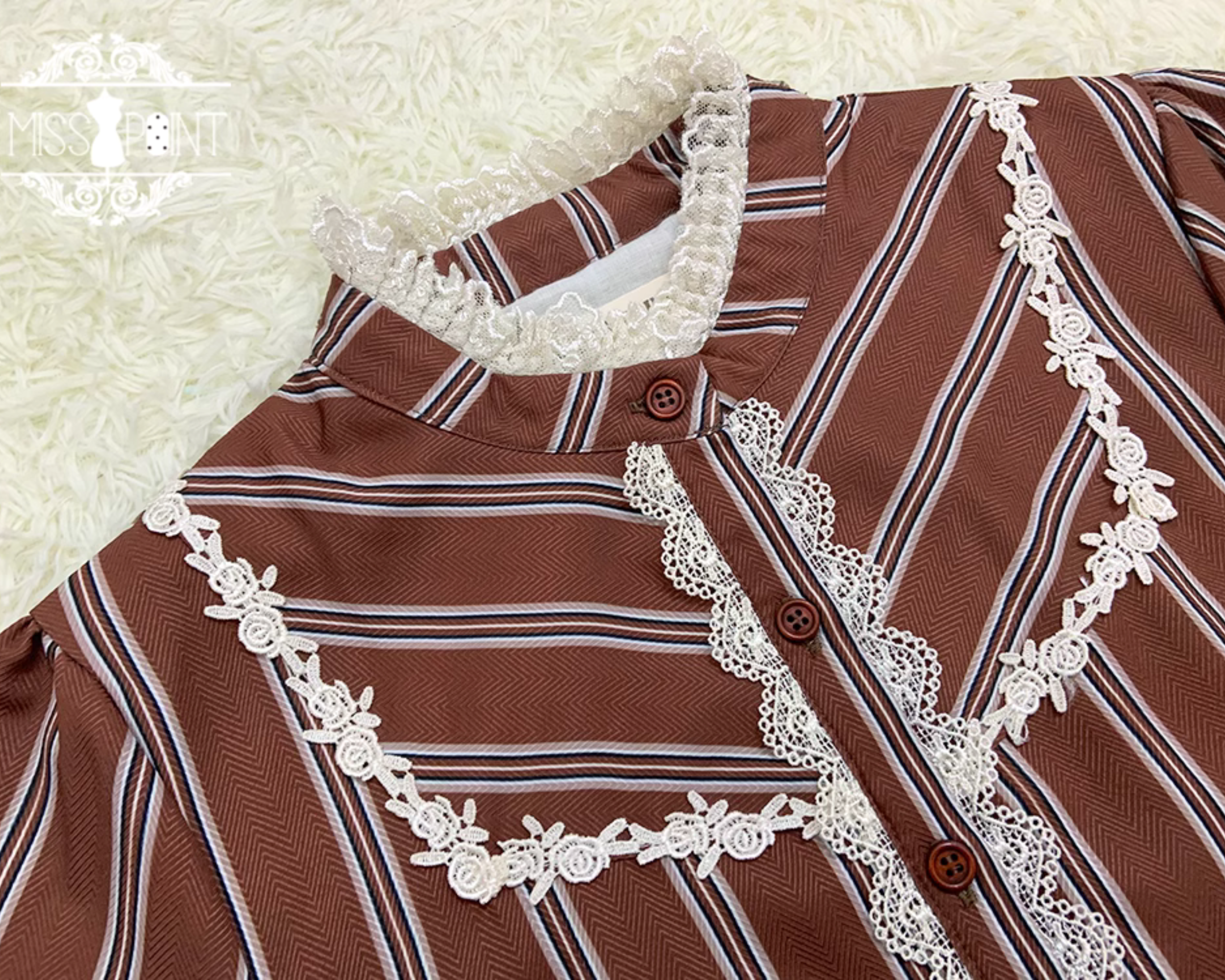 【予約販売】Coffee Break ストライプリボンタイブラウス【合わせ買いで20%off】