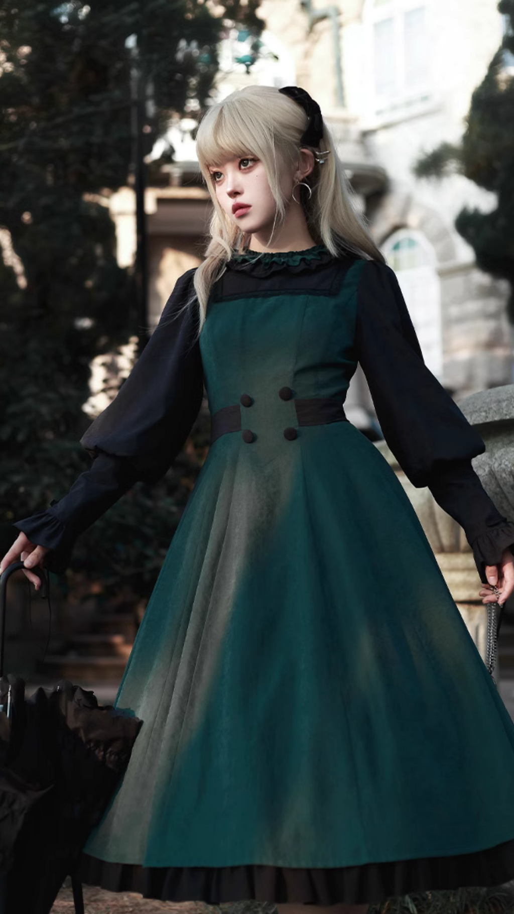 Pharmacy Apprentice Witch Long Sleeve Dress and Cape with Ribbon Tie