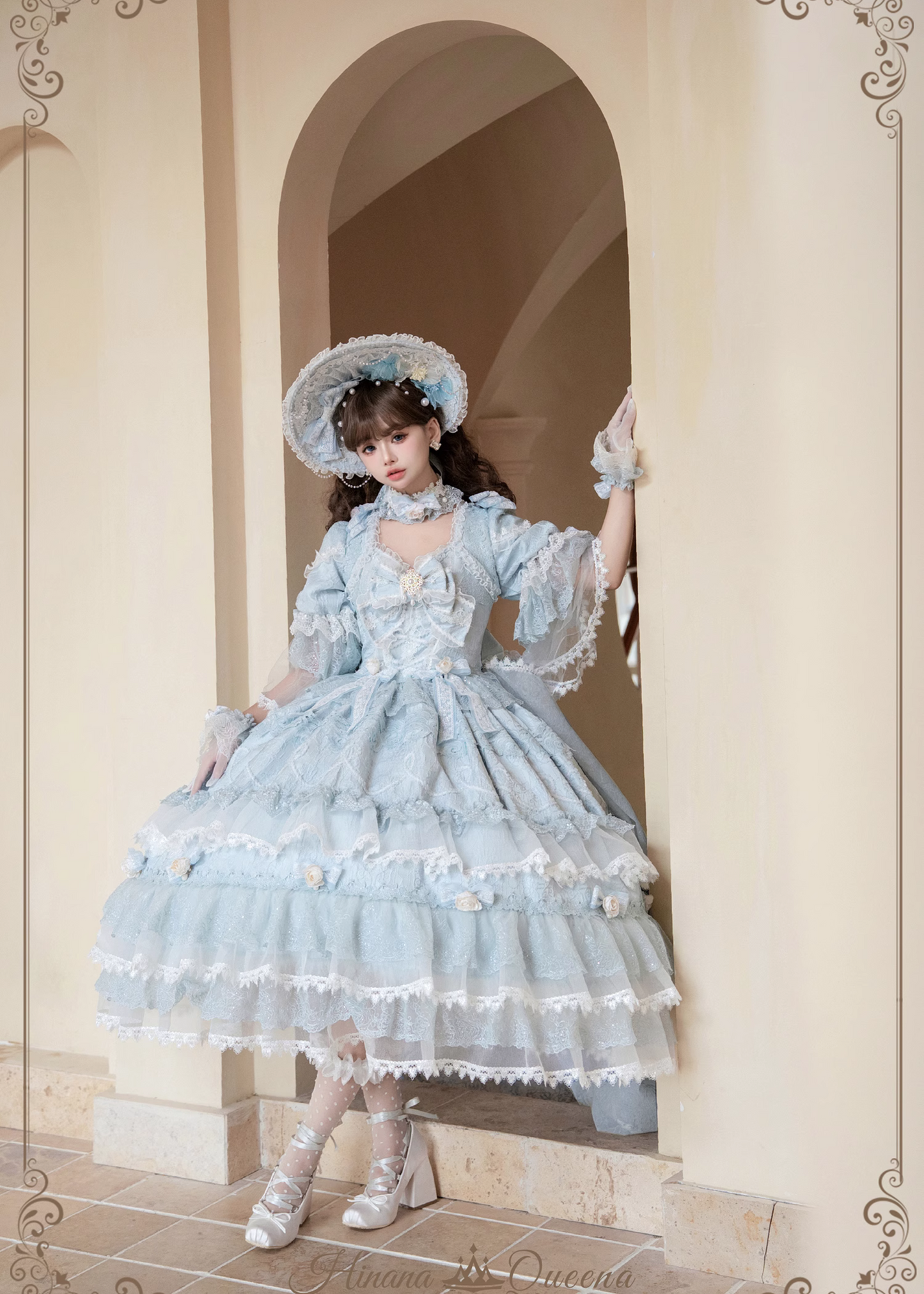 White Rose 3-tiered ruffle princess sleeve dress (single item/full set)