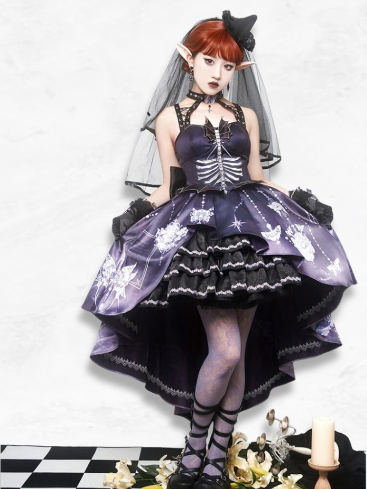 【予約販売】Bat Wings スケルトン柄ジャンパースカートと紫薔薇のクリノリン