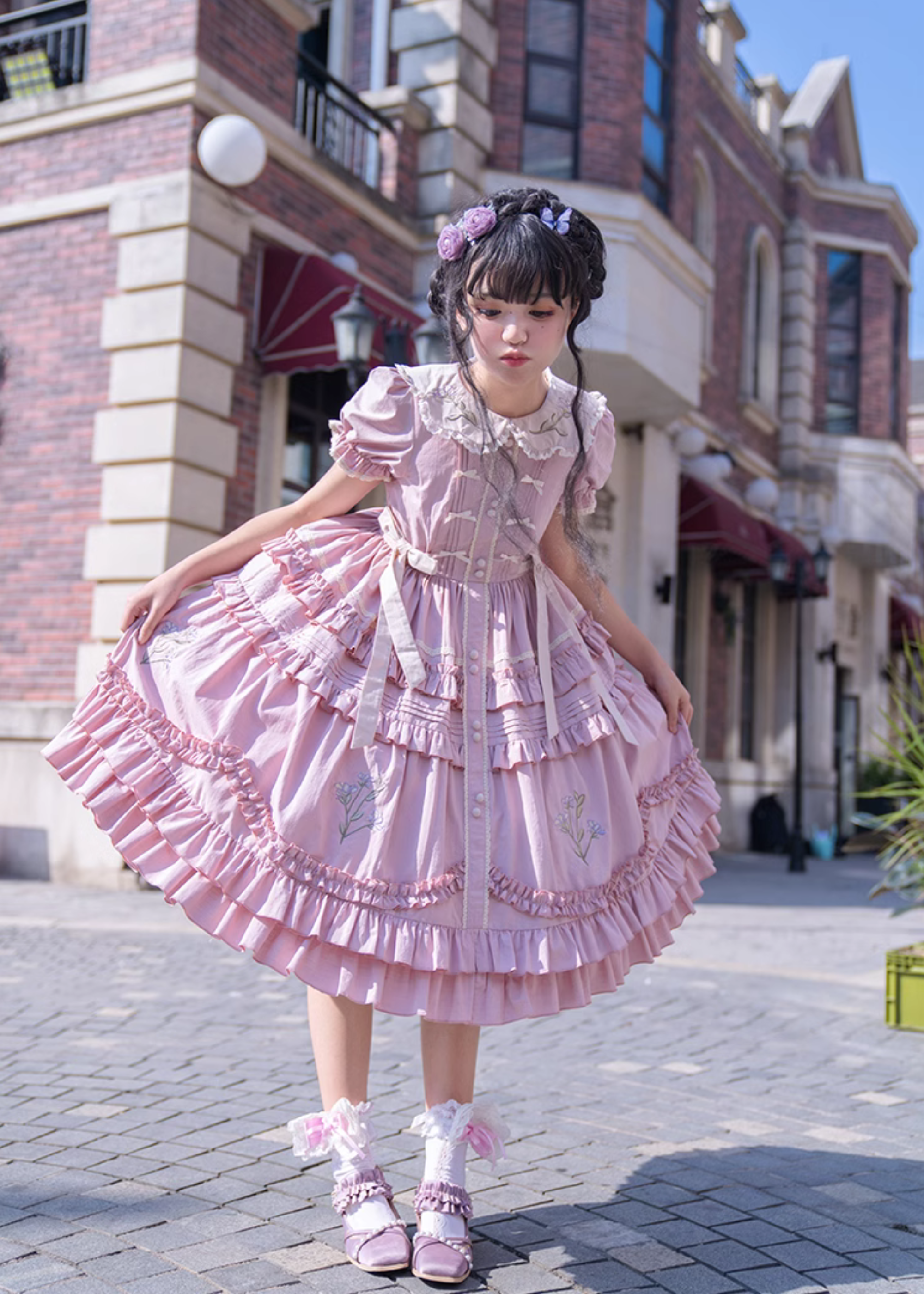Love Message Iris Flower Embroidery Dress