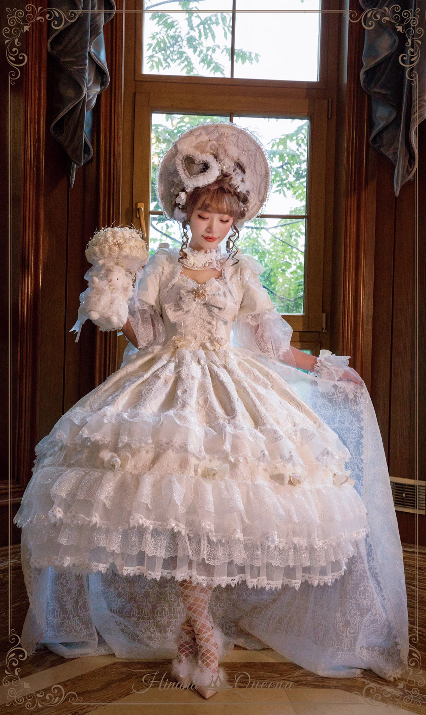 White Rose 3-tiered ruffle princess sleeve dress (single item/full set)