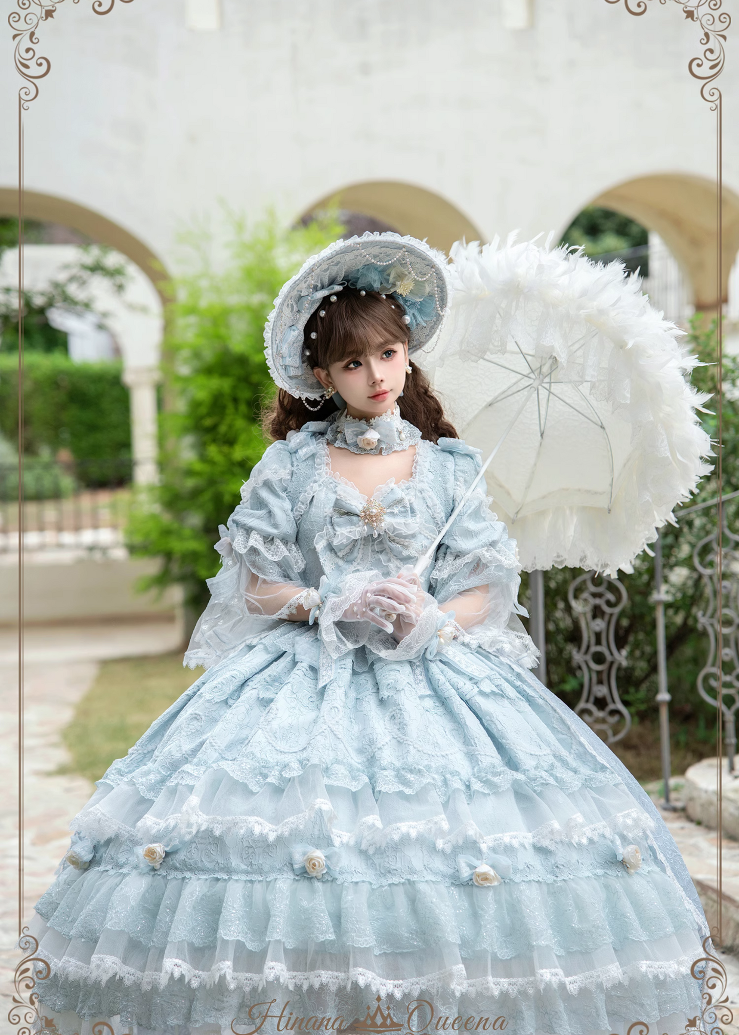 White Rose 3-tiered ruffle princess sleeve dress (single item/full set)