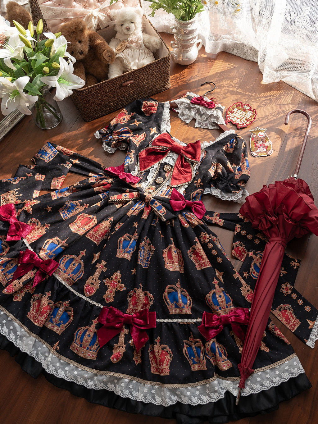 【再販・受注予約3/9まで】Star Crown ベルベットリボンのプリントワンピース
