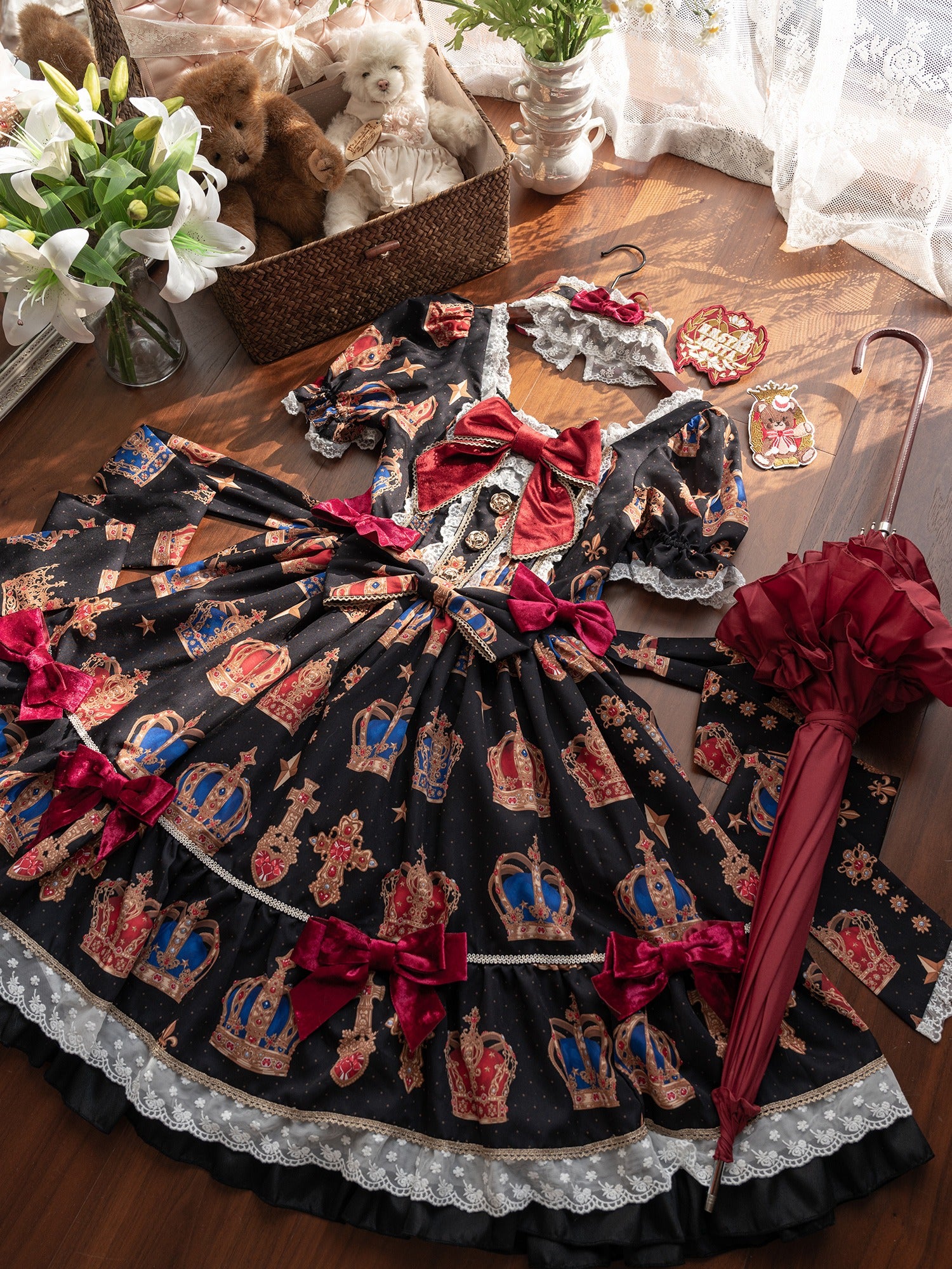 【再販・受注予約3/9まで】Star Crown ベルベットリボンのプリントワンピース
