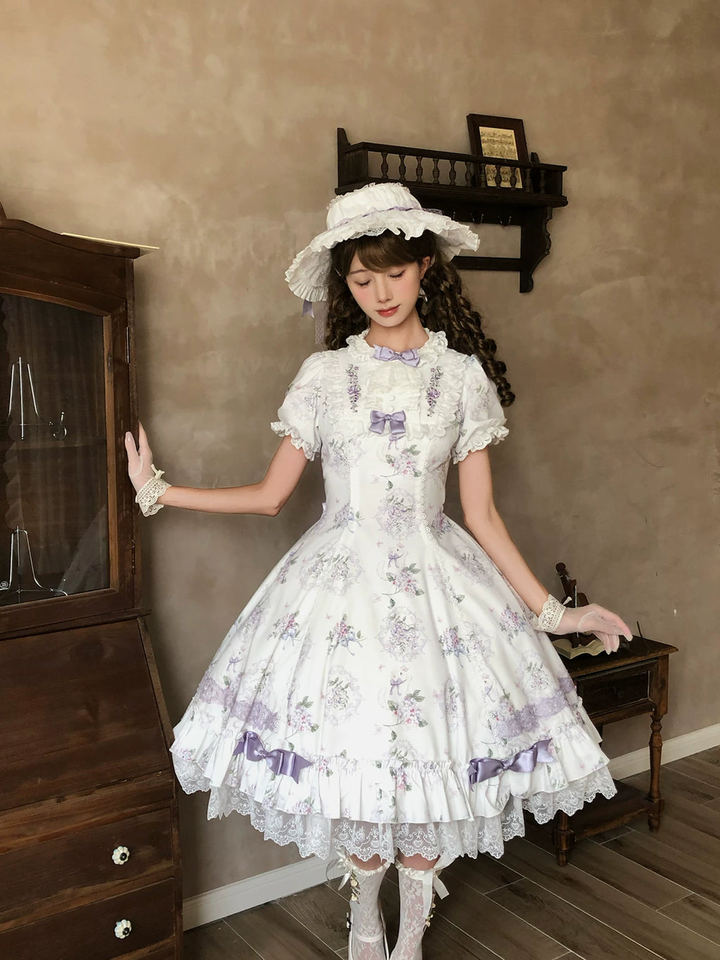 【受注予約10/28まで】Fleurs Violettes プリントワンピース