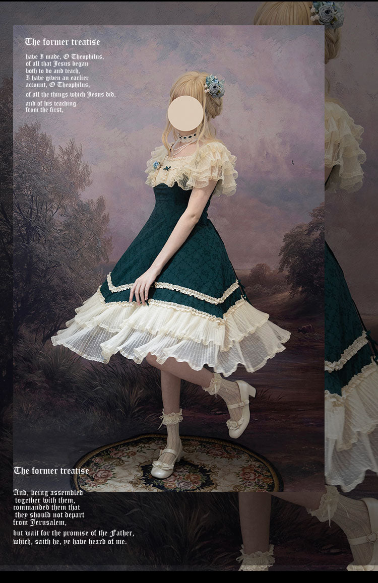 薔薇模様のジャガードフリルレース2wayワンピース 全4色