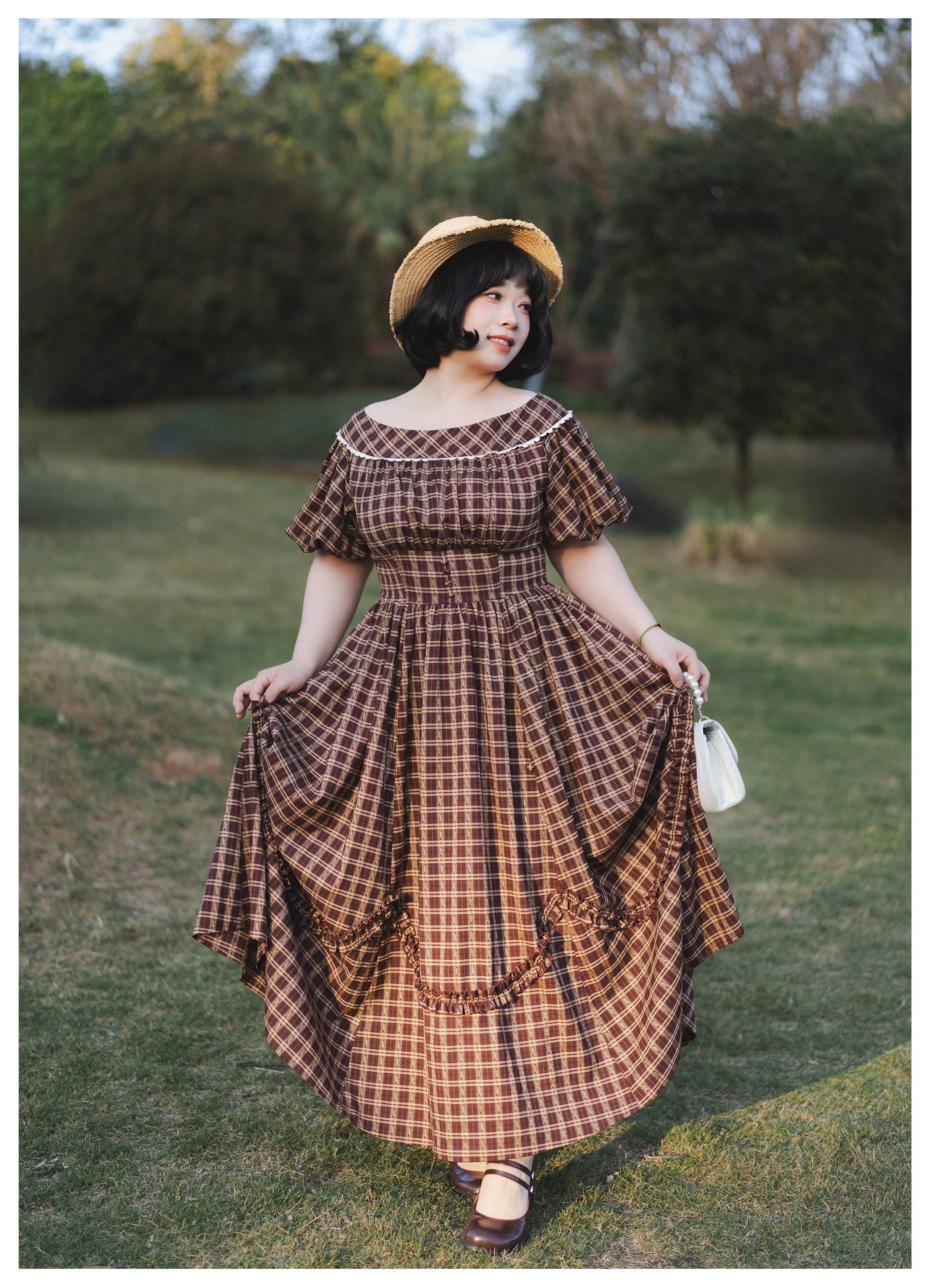 Forest Picnic チェックのワンピース