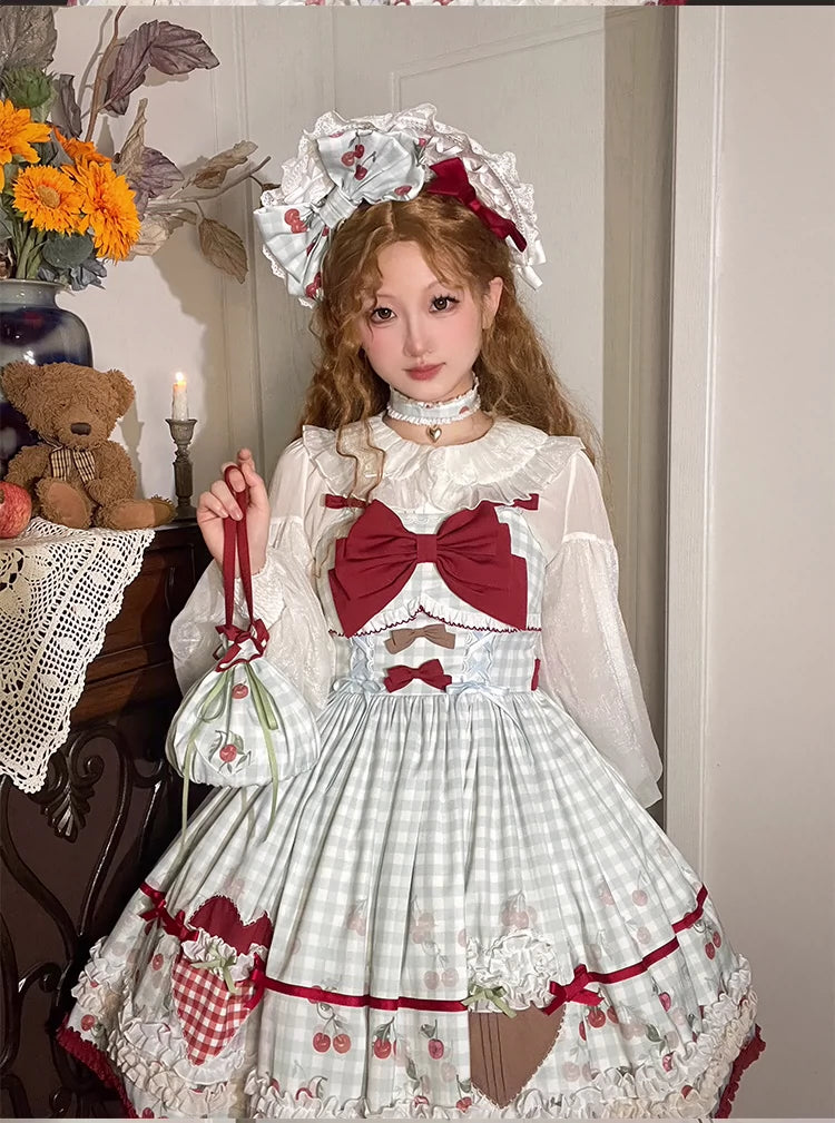Cherry and Heart ギンガムチェックのジャンパースカート