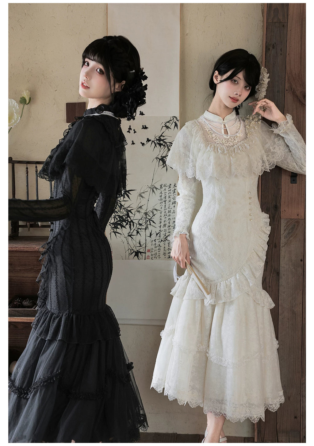 Shadow Blossom ホワイトレースマーメイドワンピース