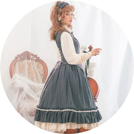 【予約販売】英国クラシカルロリィタ 縦縞ハイウエストスカート