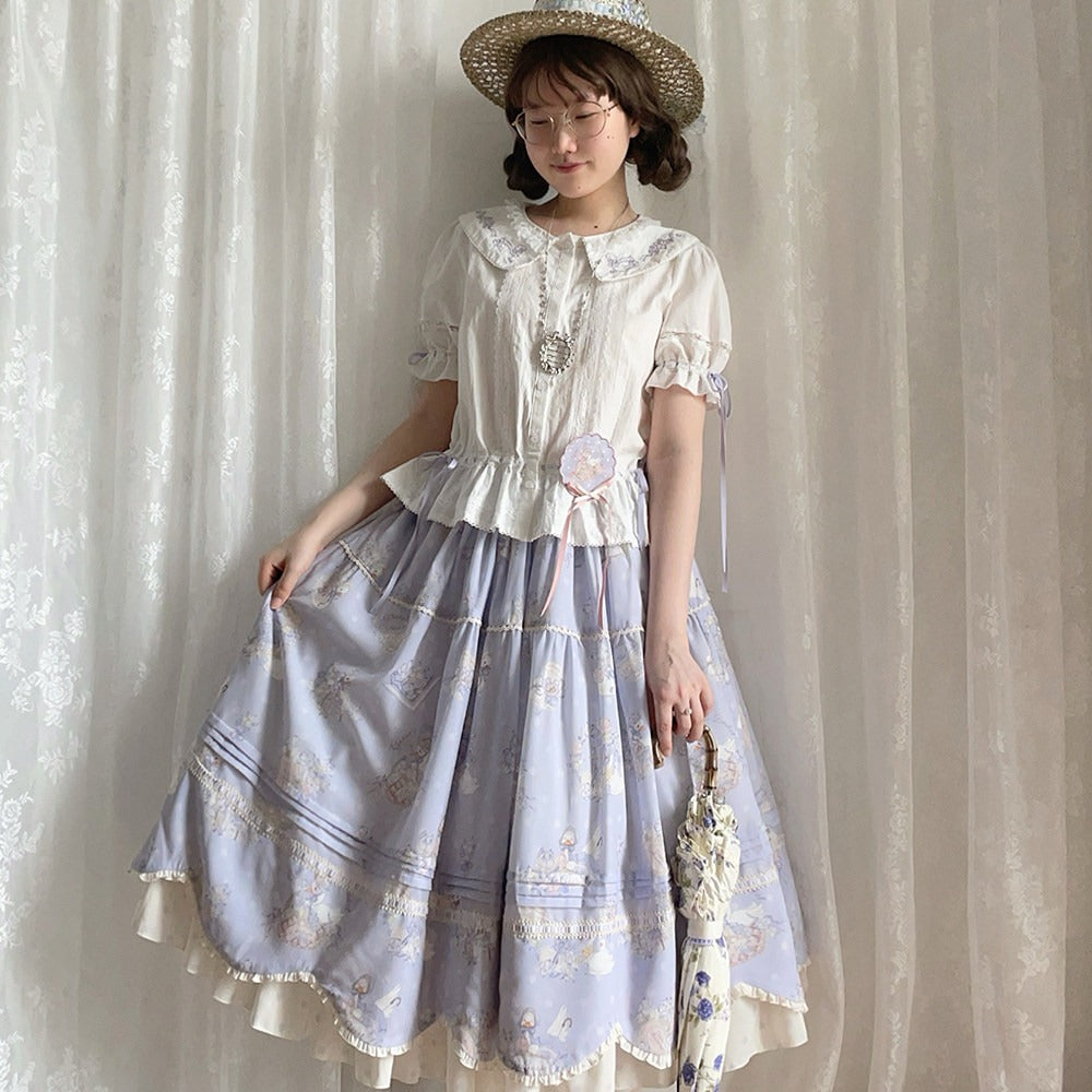 【受注予約7/22まで】花かごの白鳥 プリントスカート
