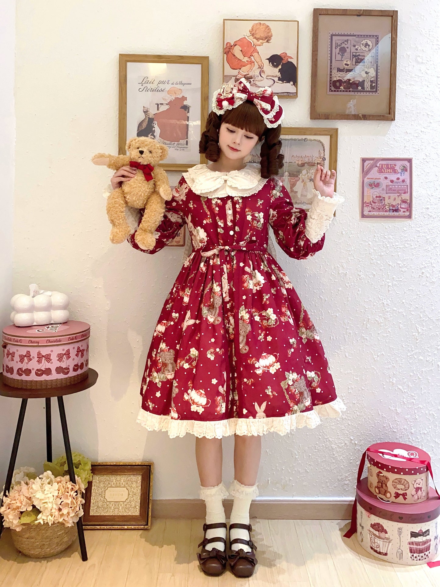 [Pre-orders available until 9/23] Bunny Bear Bunny long-sleeved one-piece dress with bunny ears, short length