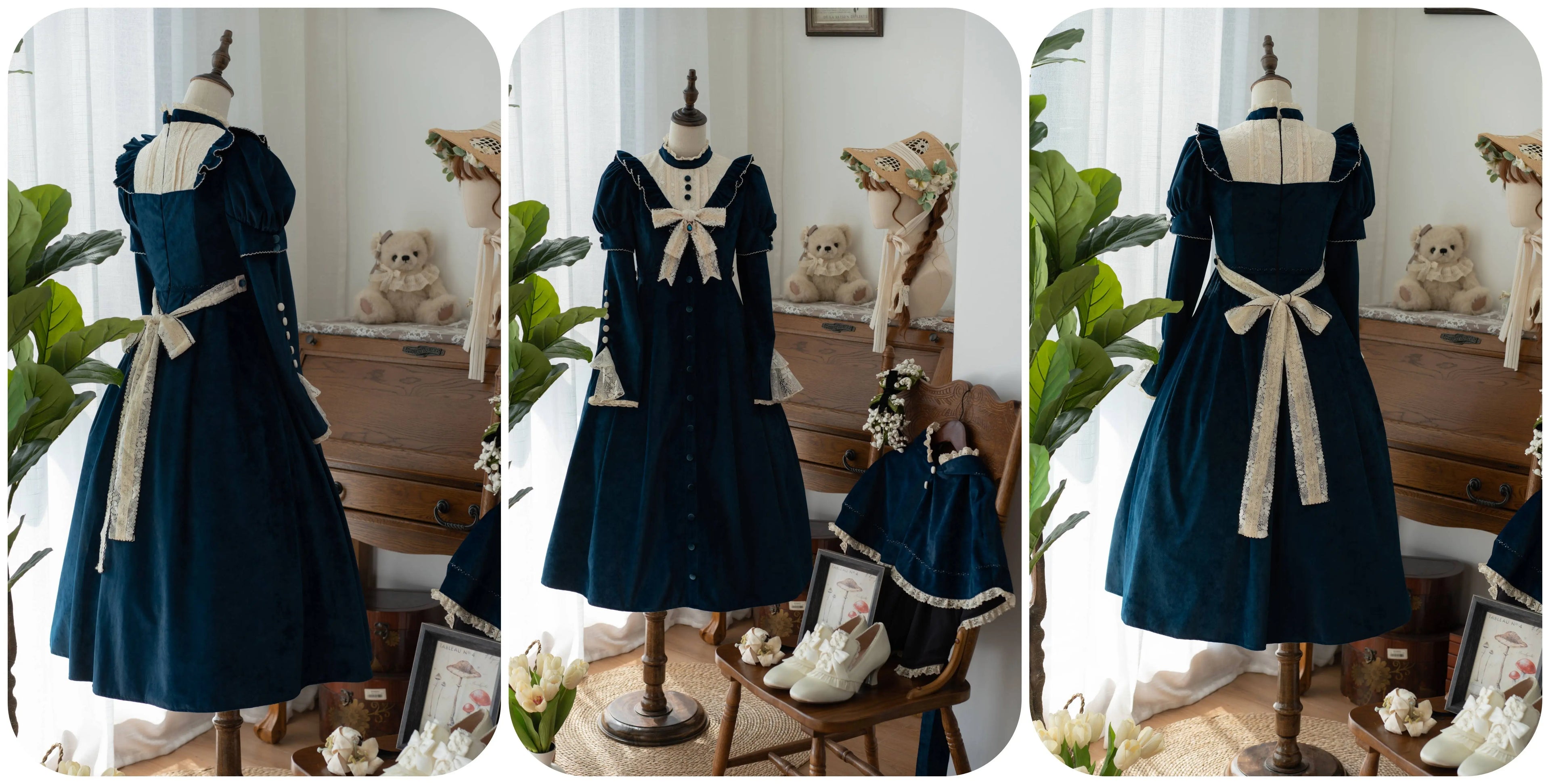 [Pre-orders available until 12/1] Suijaku stand-up collar velvet dress and cape
