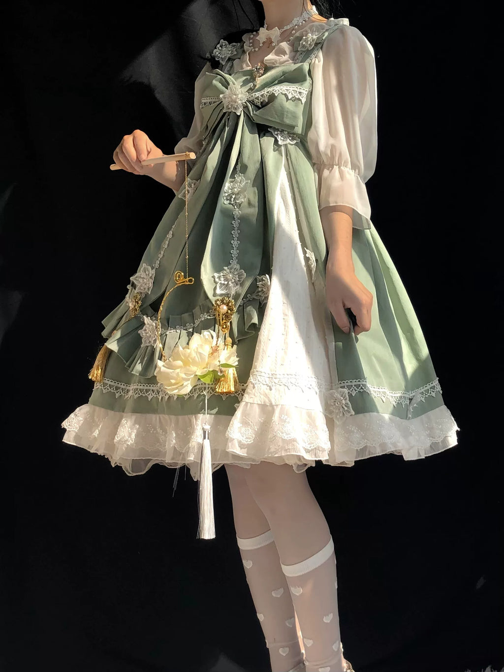 ビッグリボンの華ロリジャンパースカートセット