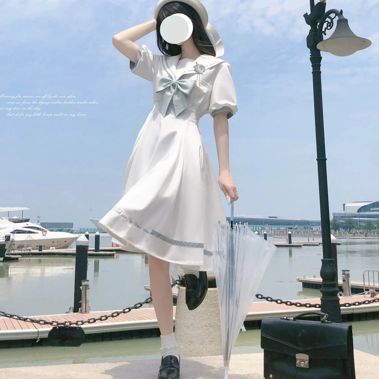 Blue Sea and Bright Moon Sailor Collar Dress, Haori, Apron 3-Piece Set