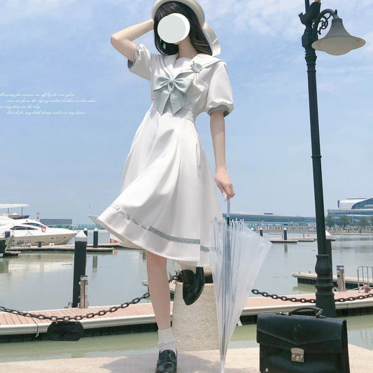 Blue Sea and Bright Moon Sailor Collar Dress