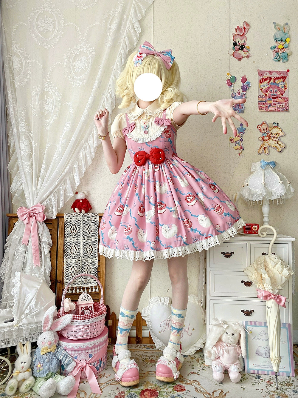 【予約販売】Sweet Cherry Cat ビブスジャンパースカート