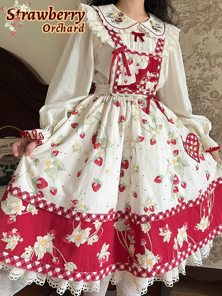 Strawberry Orchard 苺の刺繍長袖ブラウス