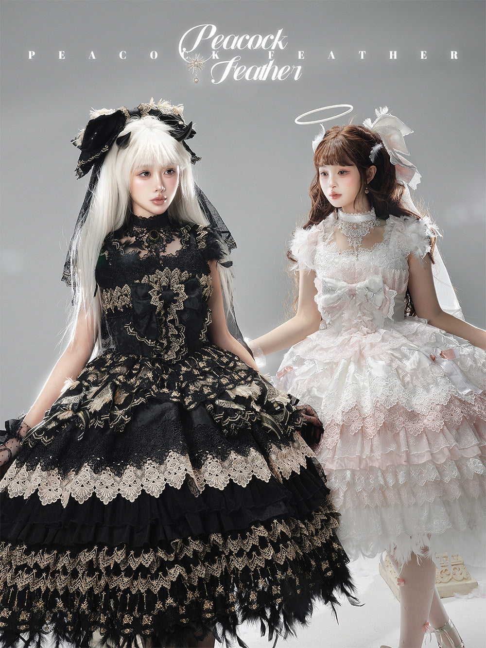 【新色・受注予約1/22まで】Peacock Feather プリンセスドレス・ブラック×ゴールド