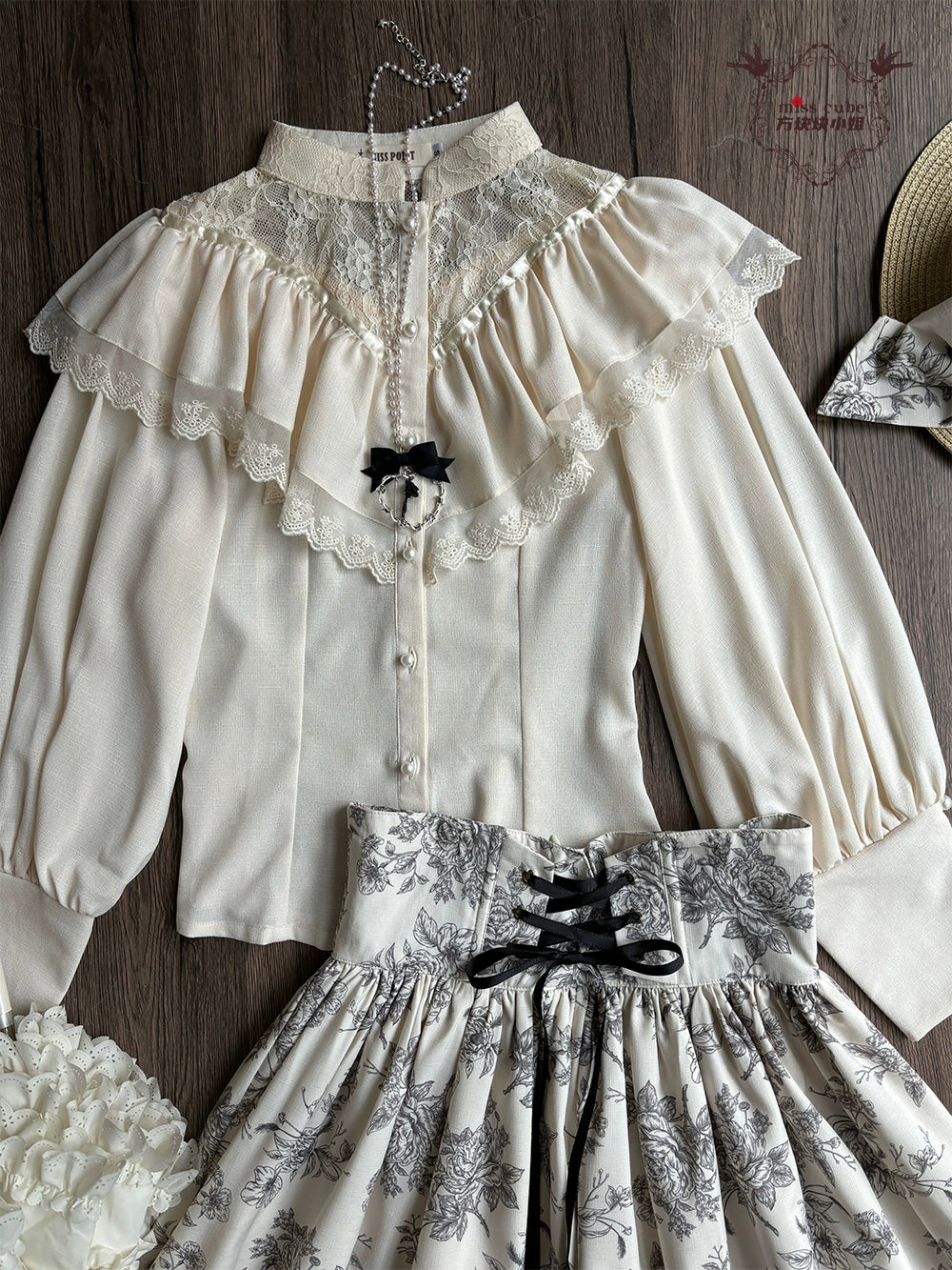 【予約販売】Sketch Wild Rose フリルスタンドカラーブラウス