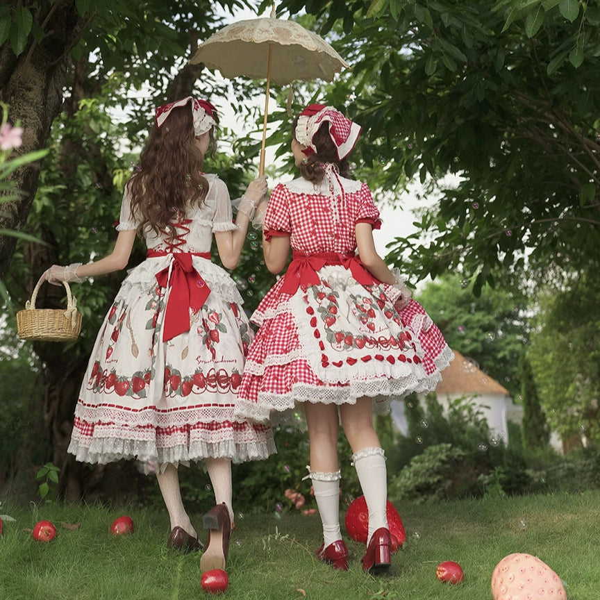 【受注予約8/18まで】Strawberry Sunshine Picnic  カントリー風ジャンパースカートとエプロン