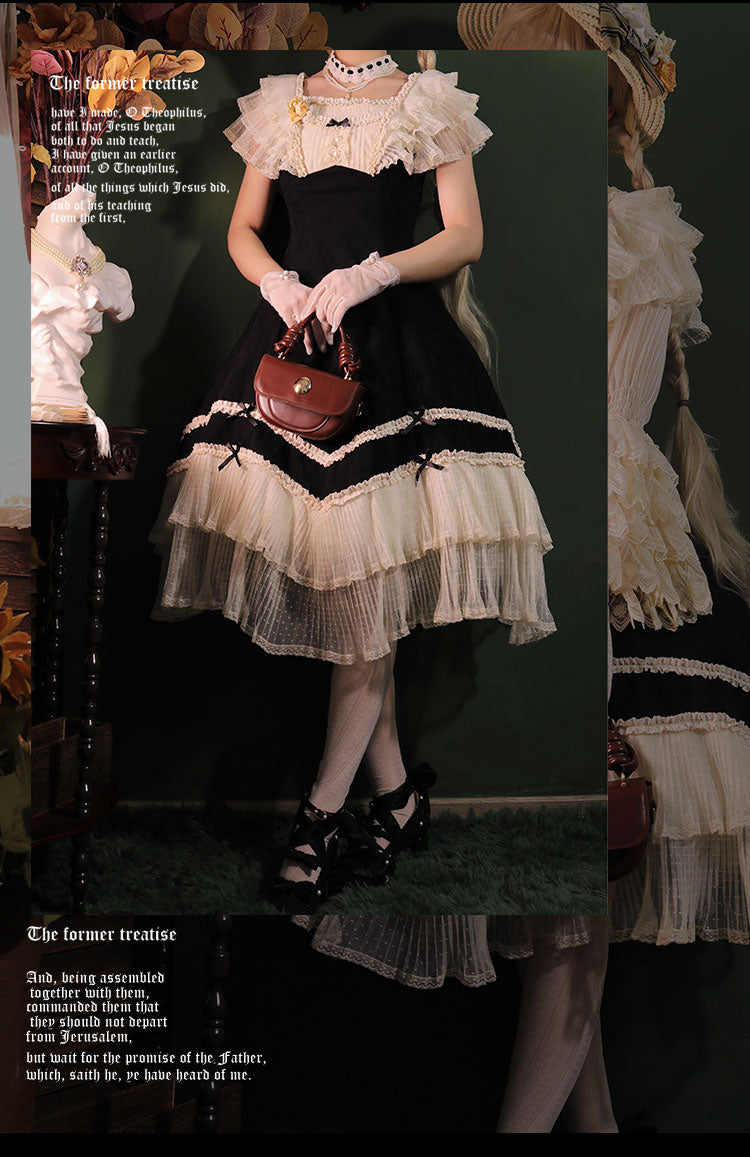 薔薇模様のジャガードフリルレース2wayワンピース 全4色