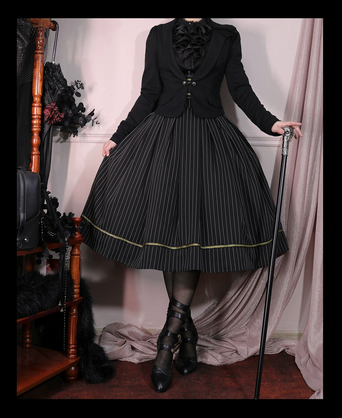 [Resale/Pre-orders available until 10/28] Bright Moon Corset Jumper Skirt Stripe [Black]